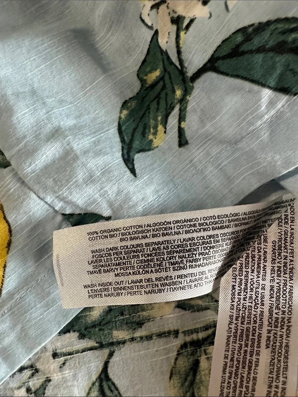 Primark Light Blue Short-Sleeve Lemon Print Button-Down Shirt 100% organic cotto